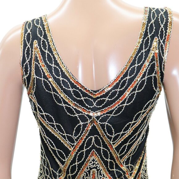 GLAM Art Deco Vintage Style Flapper Sequin Fringe Dress S - Picture 4 of 5